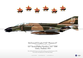Color Litho - USAF F-4D 523rd TFS/432nd TFW Udorn RTAFB 1973 - 6 MIG Kills   