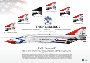 Color Litho - USAF "Thunderbirds" 1969-1973 Season Team Listed 