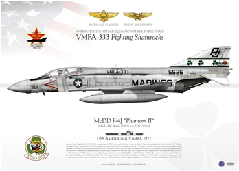 Color Litho - USMC VFMA-333 "FIGHTING SHAMROCKS" F-4J  1972 - 1 MIG Kill 
