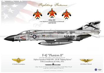 Color Litho - USN F-4J Showtime 100 "Cunningham/Driscoll" 3 MIG Kills - 1972 
